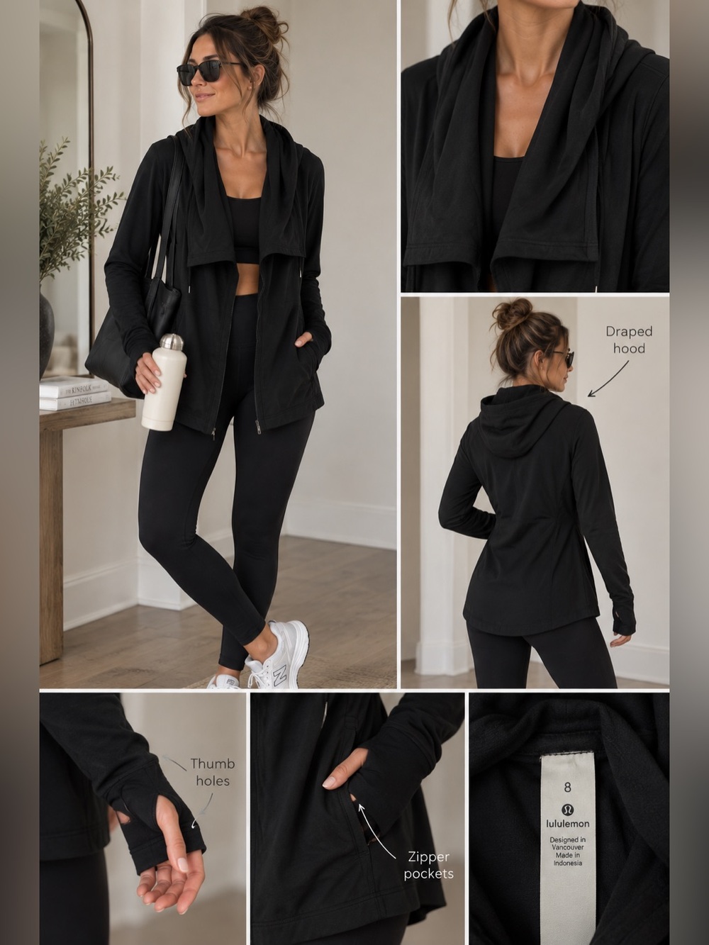 lululemon athletica Black Draped-Hood Zip Jacket
